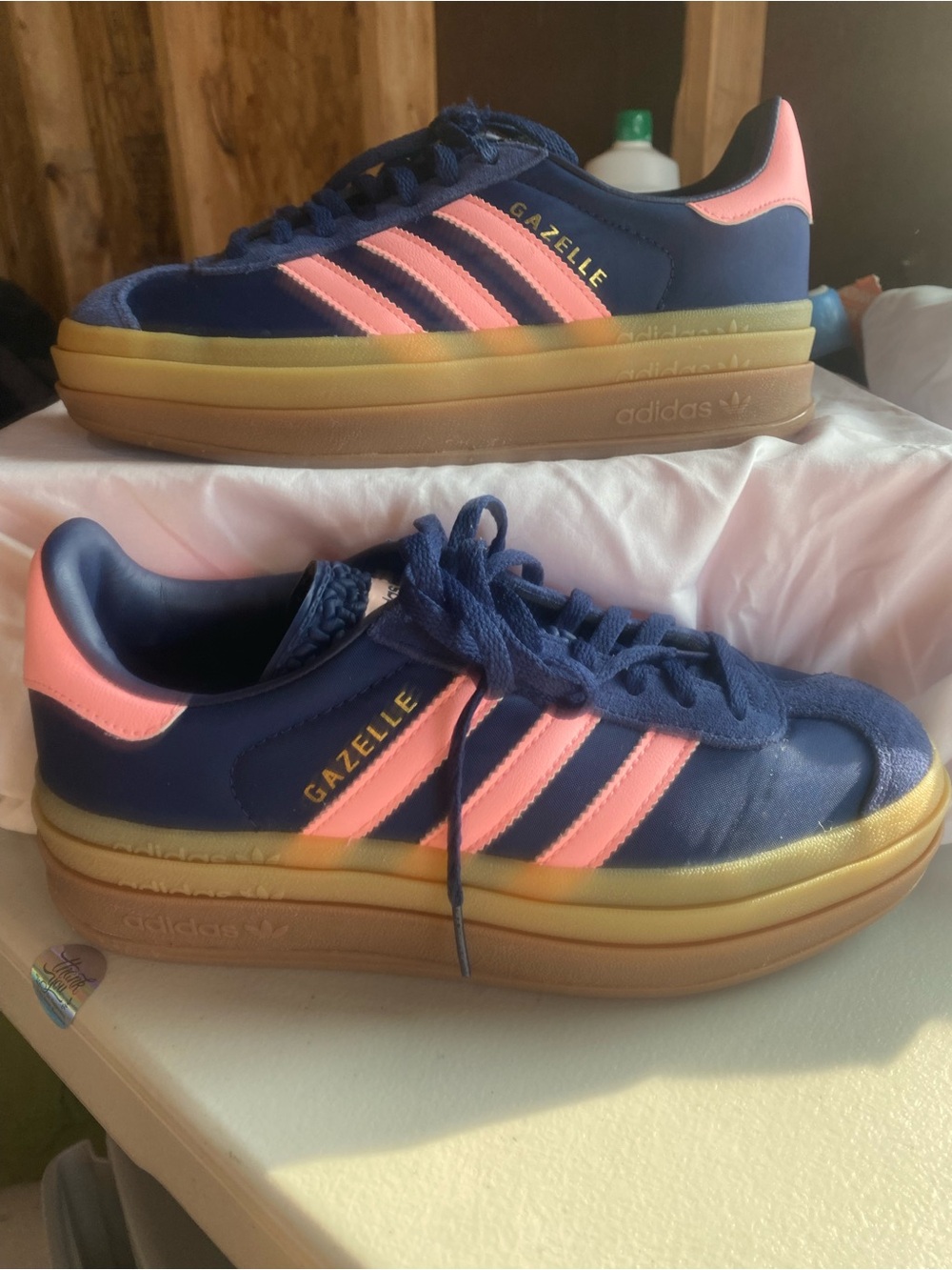 adidas Gazelle Platform Sneakers in Navy and Pink